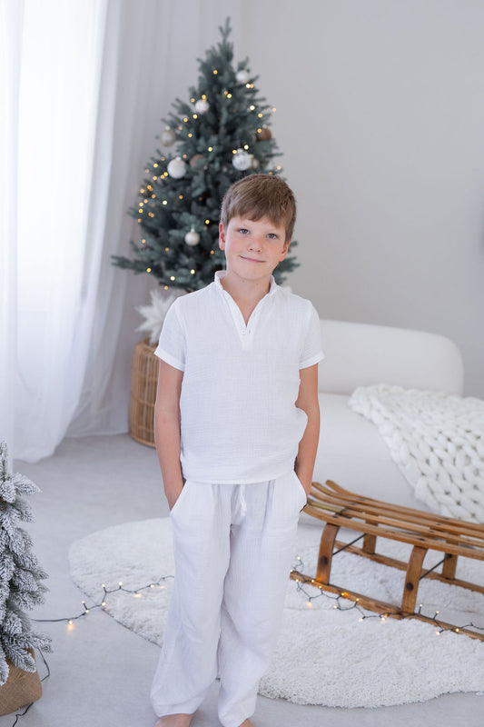 chlapecke-balonove-kalhoty-pohodli- styl-volnost-v- jednom- lehky- mušelín-Jsou -vzdušné-neomezují-se- v -pohybbu-elegantní-střihu-do -města- na víkendovou pohodu-Ležérní vzhled-
Elastický- pas -pro -maximální pohodlí-Ideální -na -jaro- léto- i -teplé -podzimní-dny-bila