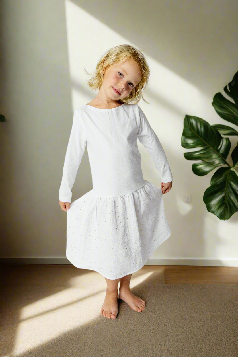 divci-saty-uplet-muselin-3/4-rukav-jednoduchost-styl-pro-kazde-rocni-obdobi-vecere-k-mori-elegantni-zlate-tecky-bila