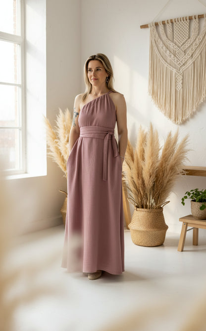 Dámské šaty z mušelínu ,na jedno rameno -Allie