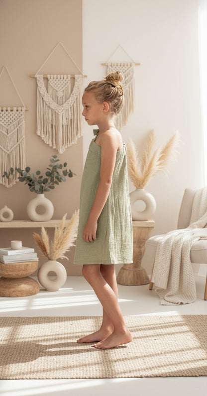 Dívčí šaty  z mušelínu, na jedno rameno -Allie