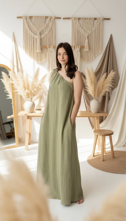 Dámské šaty z mušelínu ,na jedno rameno -Allie