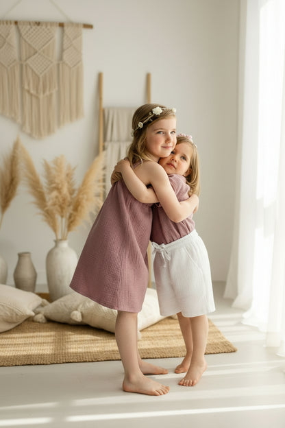 Dívčí šaty  z mušelínu, na jedno rameno -Allie