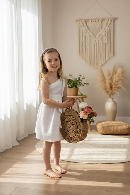 Dívčí šaty  z mušelínu, na jedno rameno -Allie