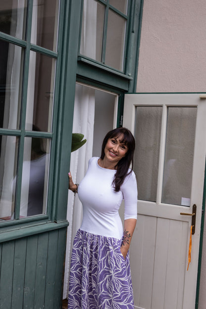 damske-saty-uplet-muselin-3/4-rukav-jednoduchost-styl-pro-kazde-rocni-obdobi-vecere-k-mori-elegantni-fialovy-abstract