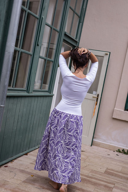 damske-saty-uplet-muselin-3/4-rukav-jednoduchost-styl-pro-kazde-rocni-obdobi-vecere-k-mori-elegantni-fialovy-abstract