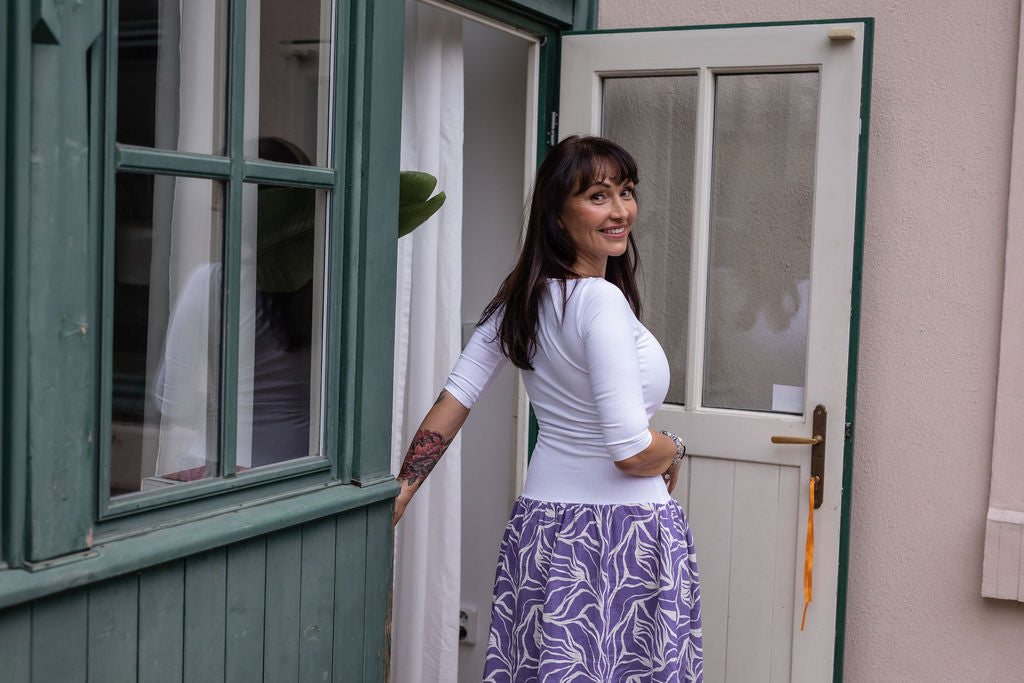 damske-saty-uplet-muselin-3/4-rukav-jednoduchost-styl-pro-kazde-rocni-obdobi-vecere-k-mori-elegantni-fialovy-abstract