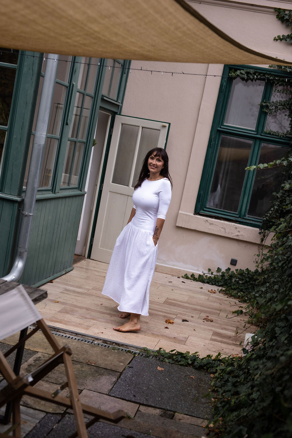 damske-saty-uplet-muselin-3/4-rukav-jednoduchost-styl-pro-kazde-rocni-obdobi-vecere-k-mori-elegantni-zlate-tecky-bila