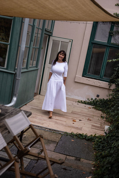 damske-saty-uplet-muselin-3/4-rukav-jednoduchost-styl-pro-kazde-rocni-obdobi-vecere-k-mori-elegantni-zlate-tecky-bila