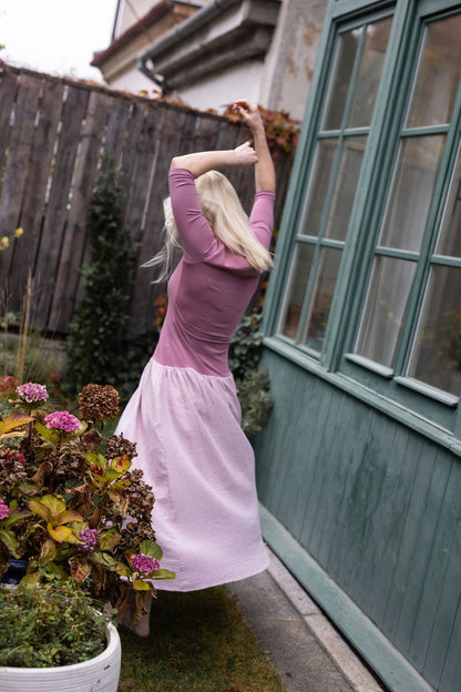 damske-saty-uplet-muselin-3/4-rukav-jednoduchost-styl-pro-kazde-rocni-obdobi-vecere-k-mori-elegantni-zlate-tecky-růžova