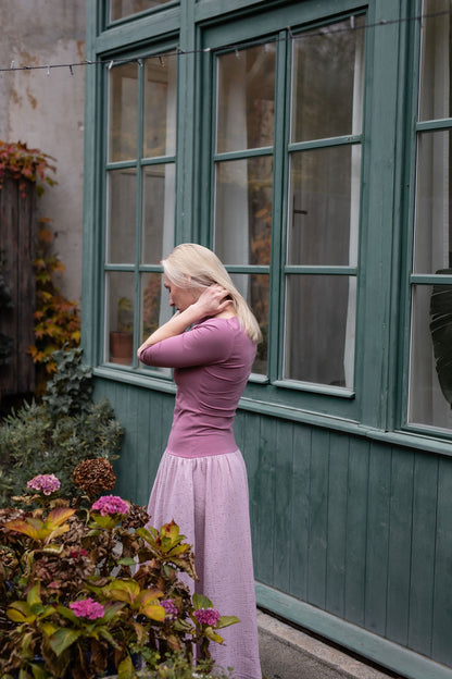 damske-saty-uplet-muselin-3/4-rukav-jednoduchost-styl-pro-kazde-rocni-obdobi-vecere-k-mori-elegantni-zlate-tecky-růžova