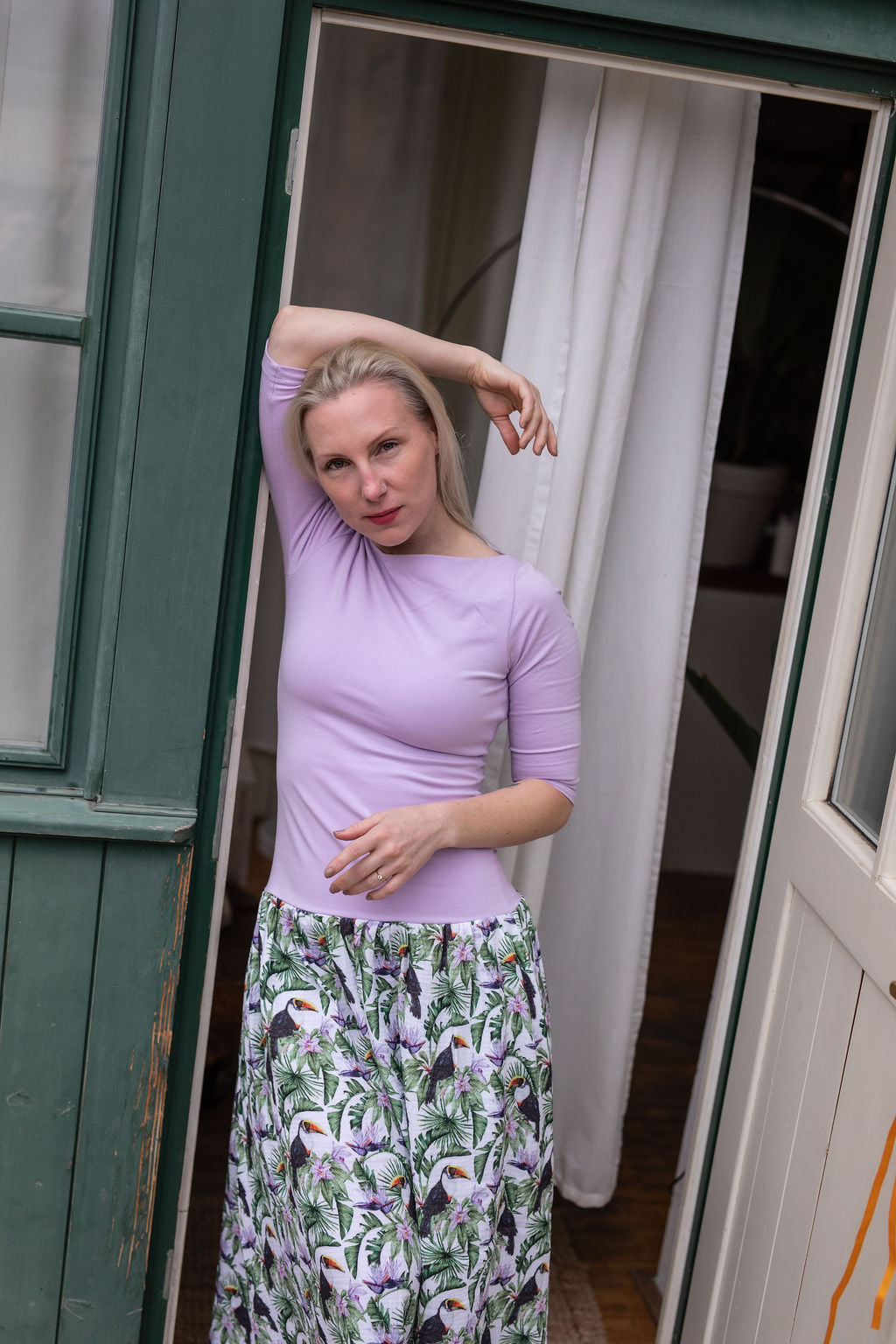 damske-saty-uplet-muselin-3/4-rukav-jednoduchost-styl-pro-kazde-rocni-obdobi-vecere-k-mori-elegantni-tukani