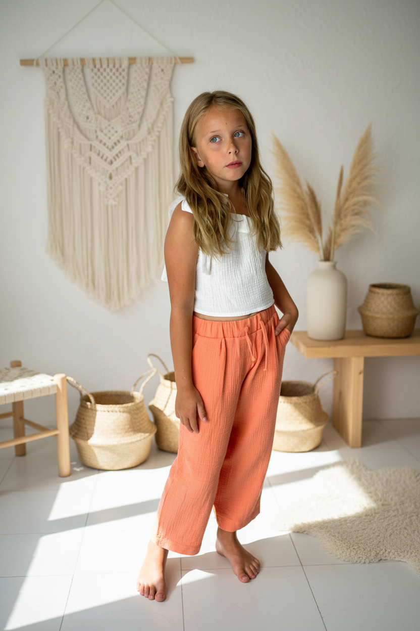 divci-kalhoty-lezerni-vzhled-elasticky-pas-jemny-prodysny-vzdusne-coral